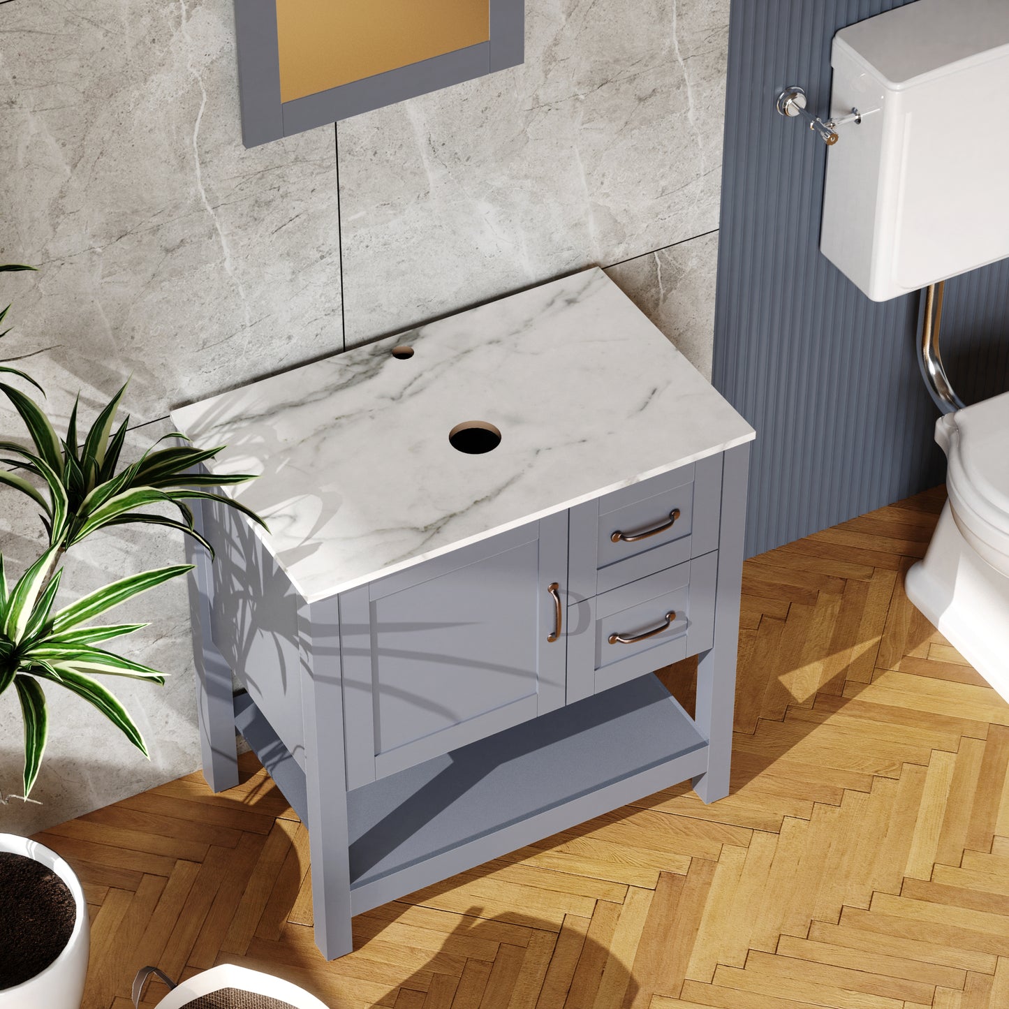 Modu Bathroom Vanity and Sink Marble Pattern Top