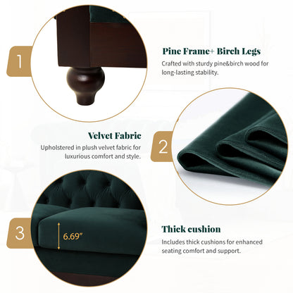 Vivalux Velvet Loveseat Sofa - Dark Green