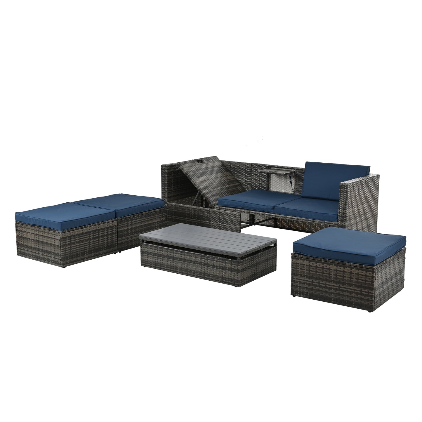 Raney 5 Pc PE Rattan Wicker Outdoor Patio Furniture Set - Blue