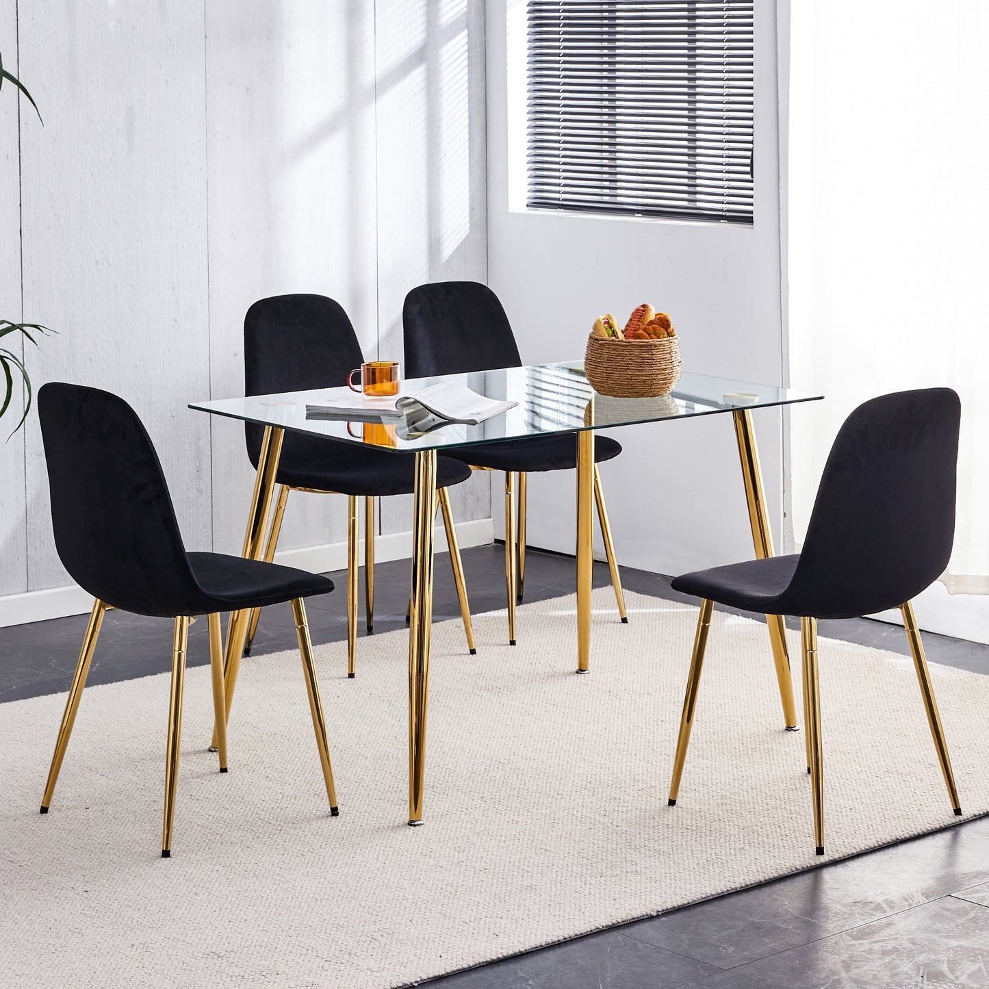 Pax Dining Velvet Chairs with Golden Metal Leg (Set of 6) - Black