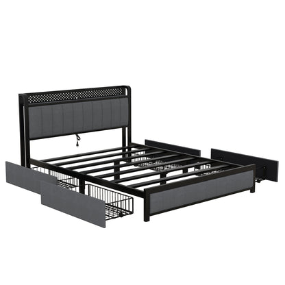 Kie Queen Size Bed Frame with LED - Dark Gray