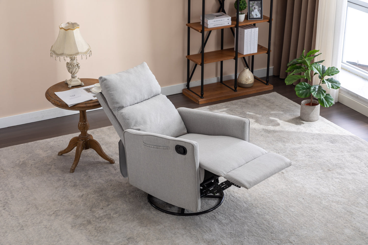 Cotton Linen Fabric Swivel Rocking Chair - Light Gray