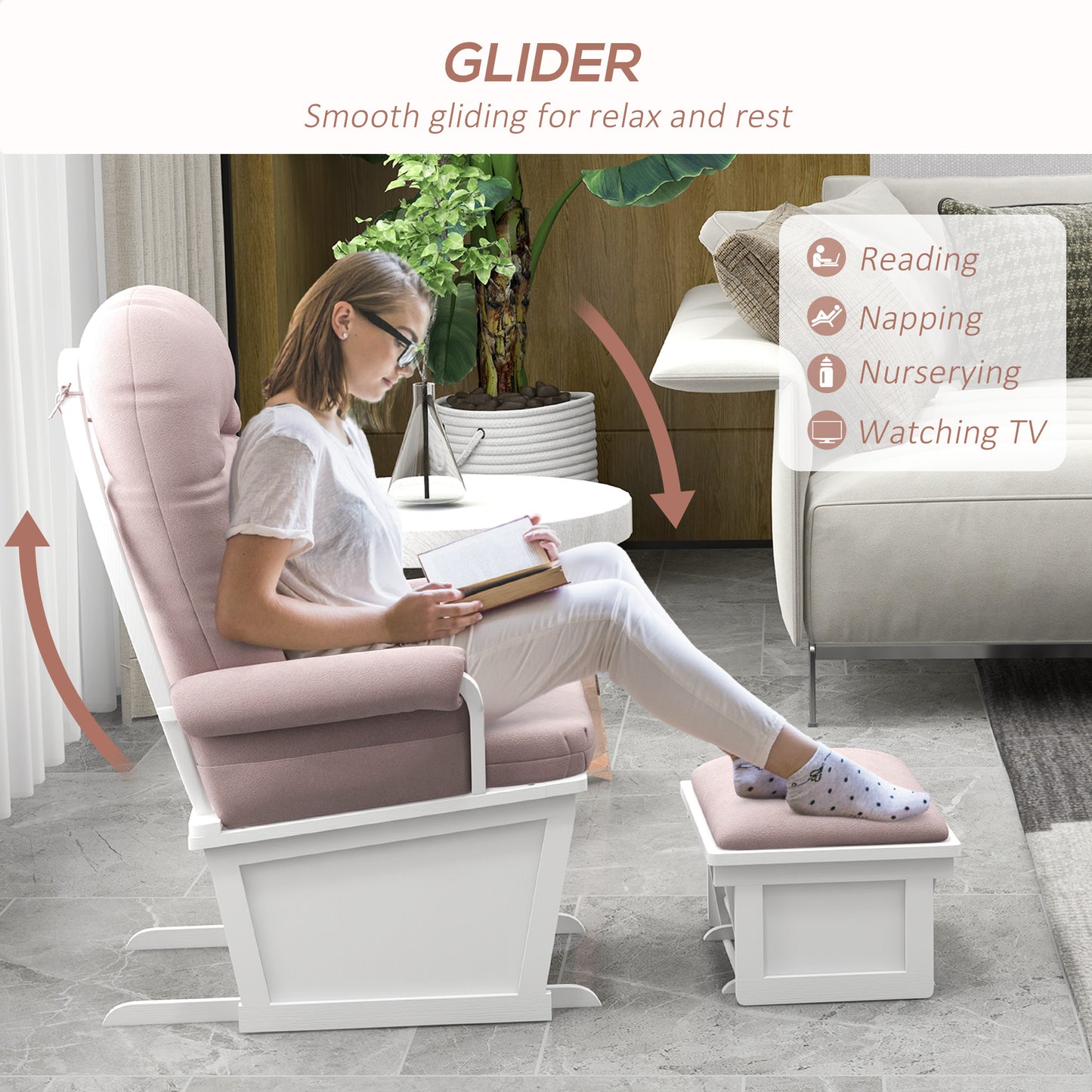 Ewan Nursery Glider Rocking Chair with Ottoman - Pink