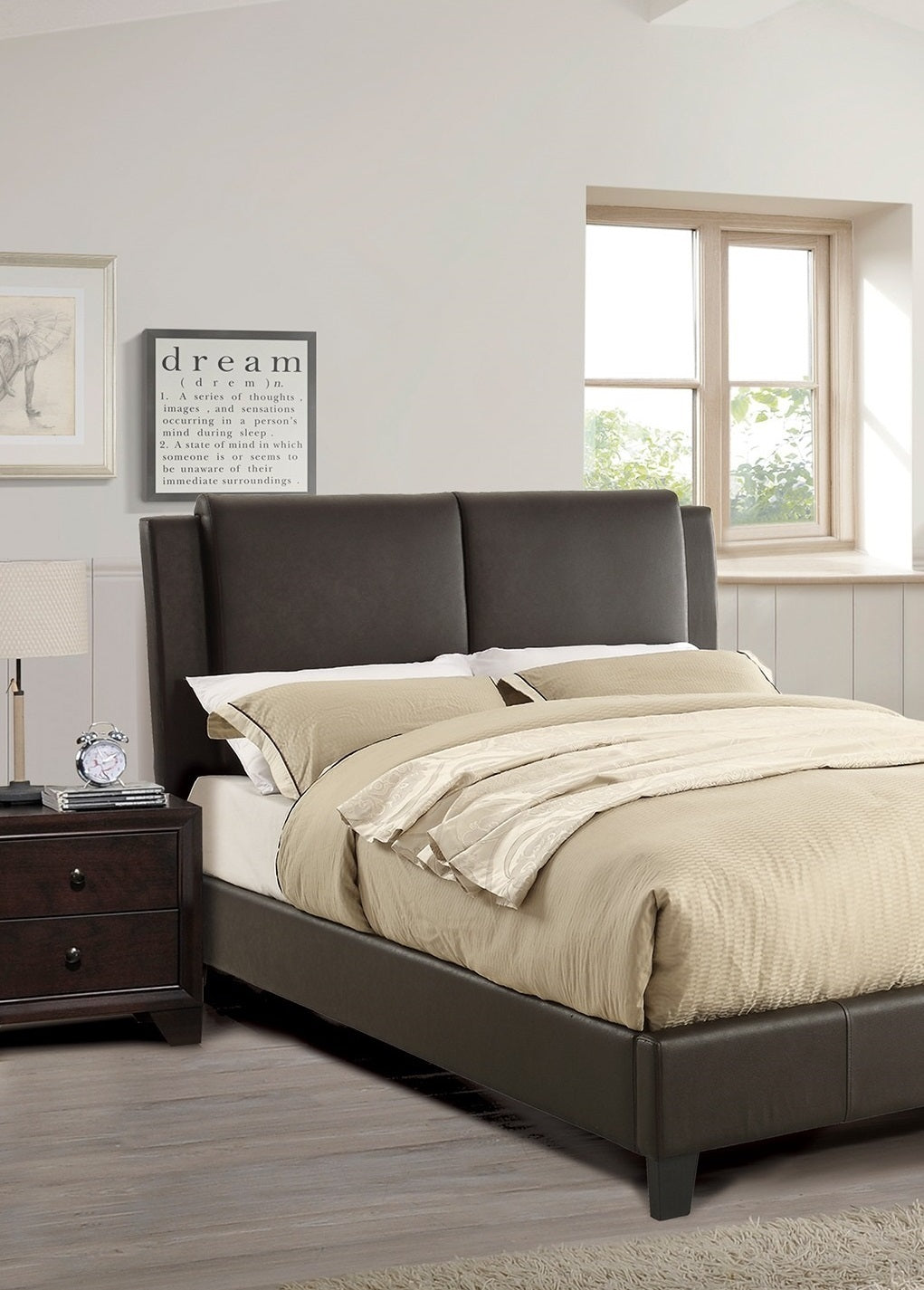 Niki Faux Leather Upholstered California King Size Bed - Brown