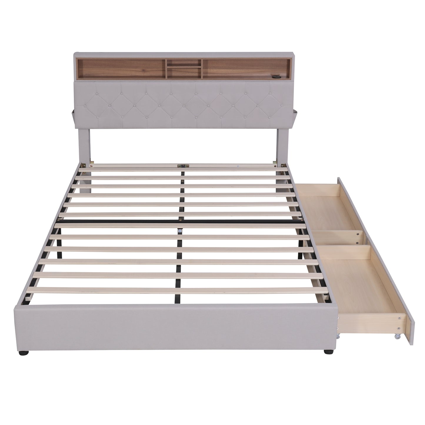 Nectar Queen Size Upholstered Platform Bed - Beige