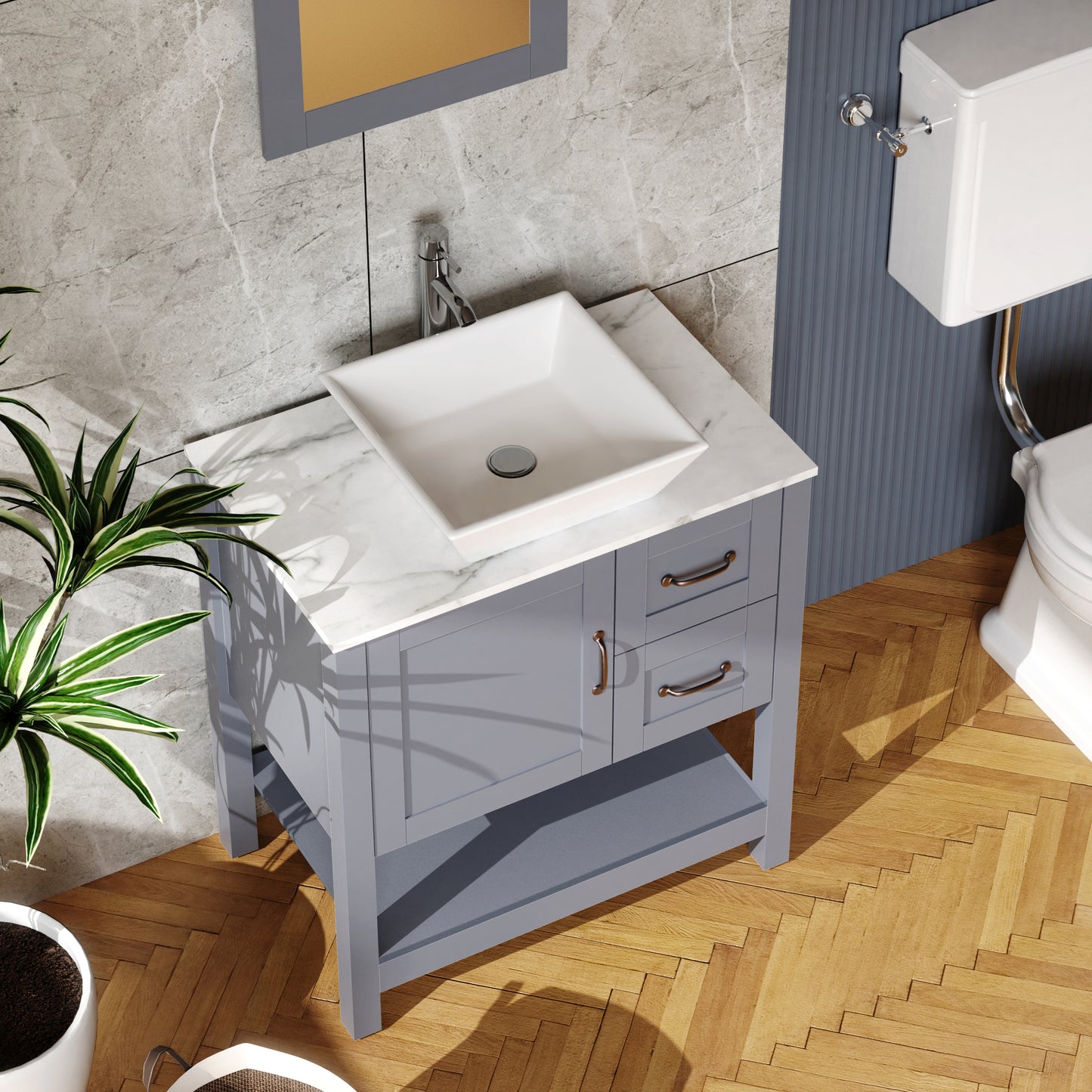 Modu Bathroom Vanity and Sink Marble Pattern Top