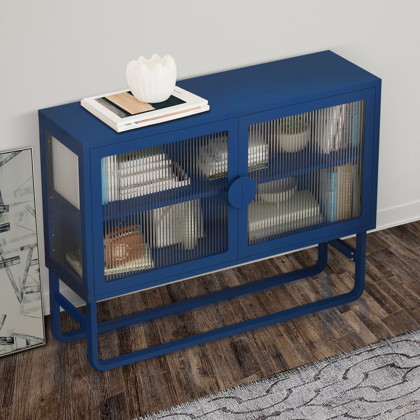 Tempered Glass Cabinet Credenza - Blue