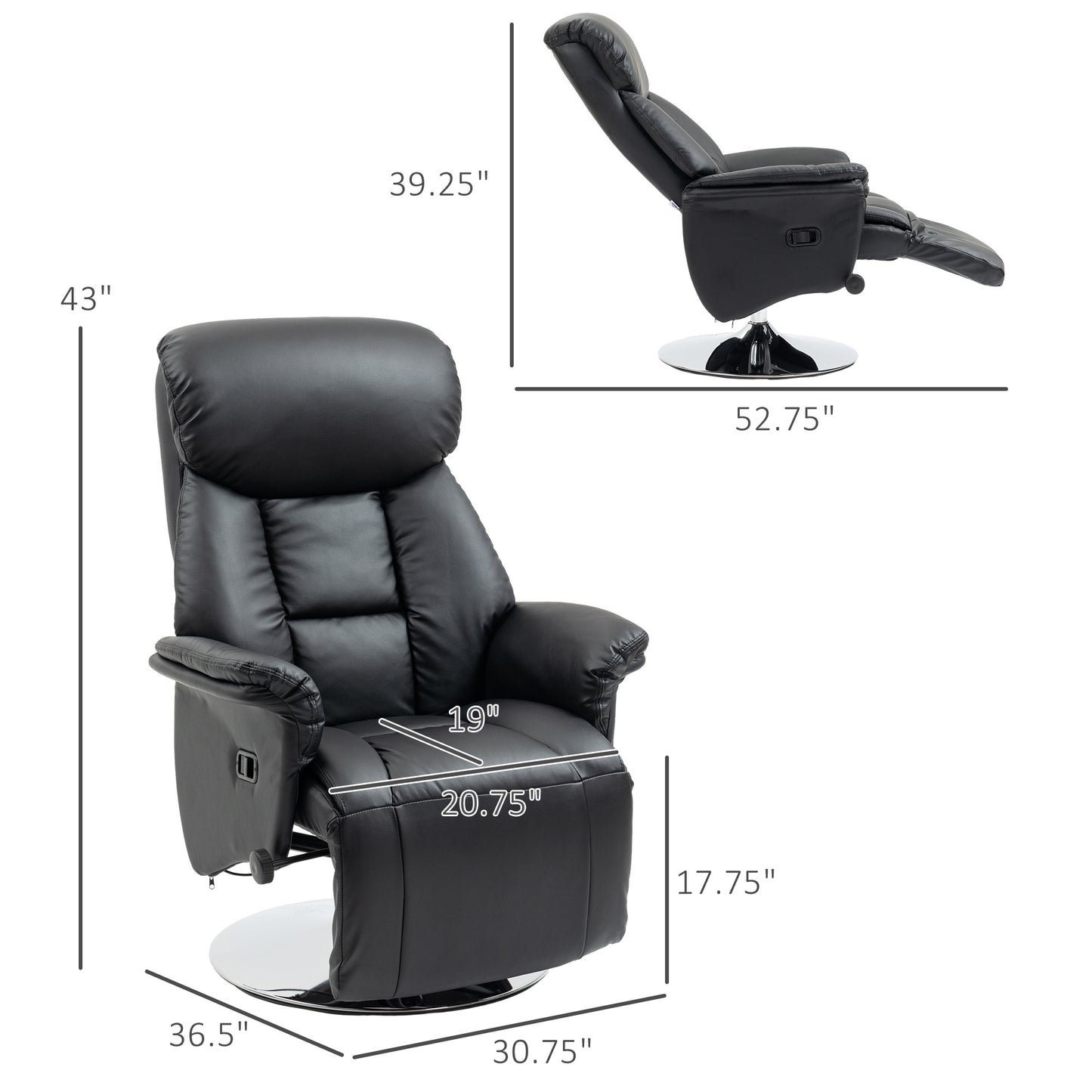 Sana Adjustable Manual Recliner Chair with Footrest - Black