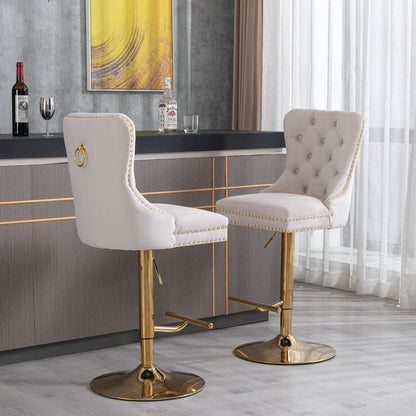 Golden Velvet Comfort Barstools - Beige Set of 2