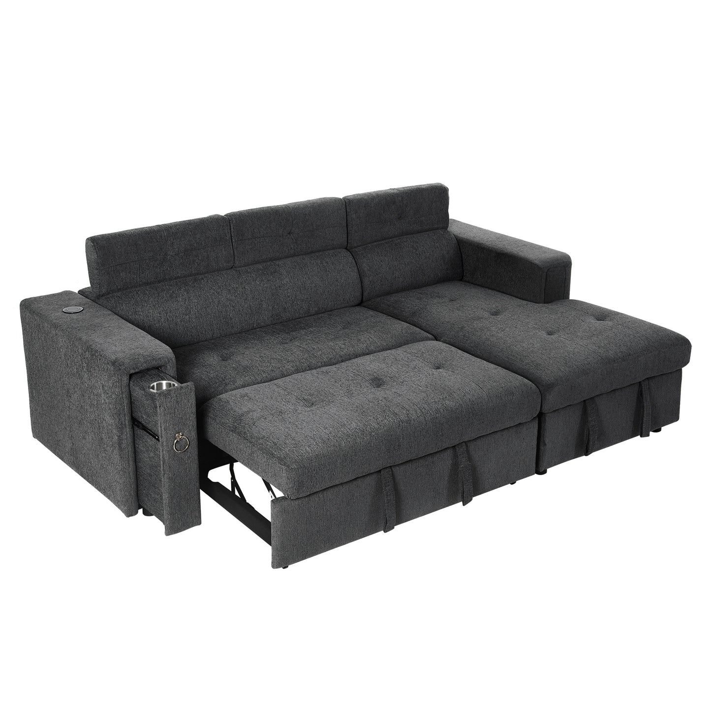 Tumic Pull-Out Sofa Bed L-Shape Sectional Sofa - Gray