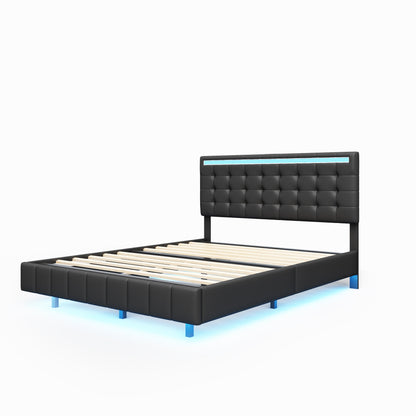 Marc Queen Size Floating Bed Frame with LED - Black