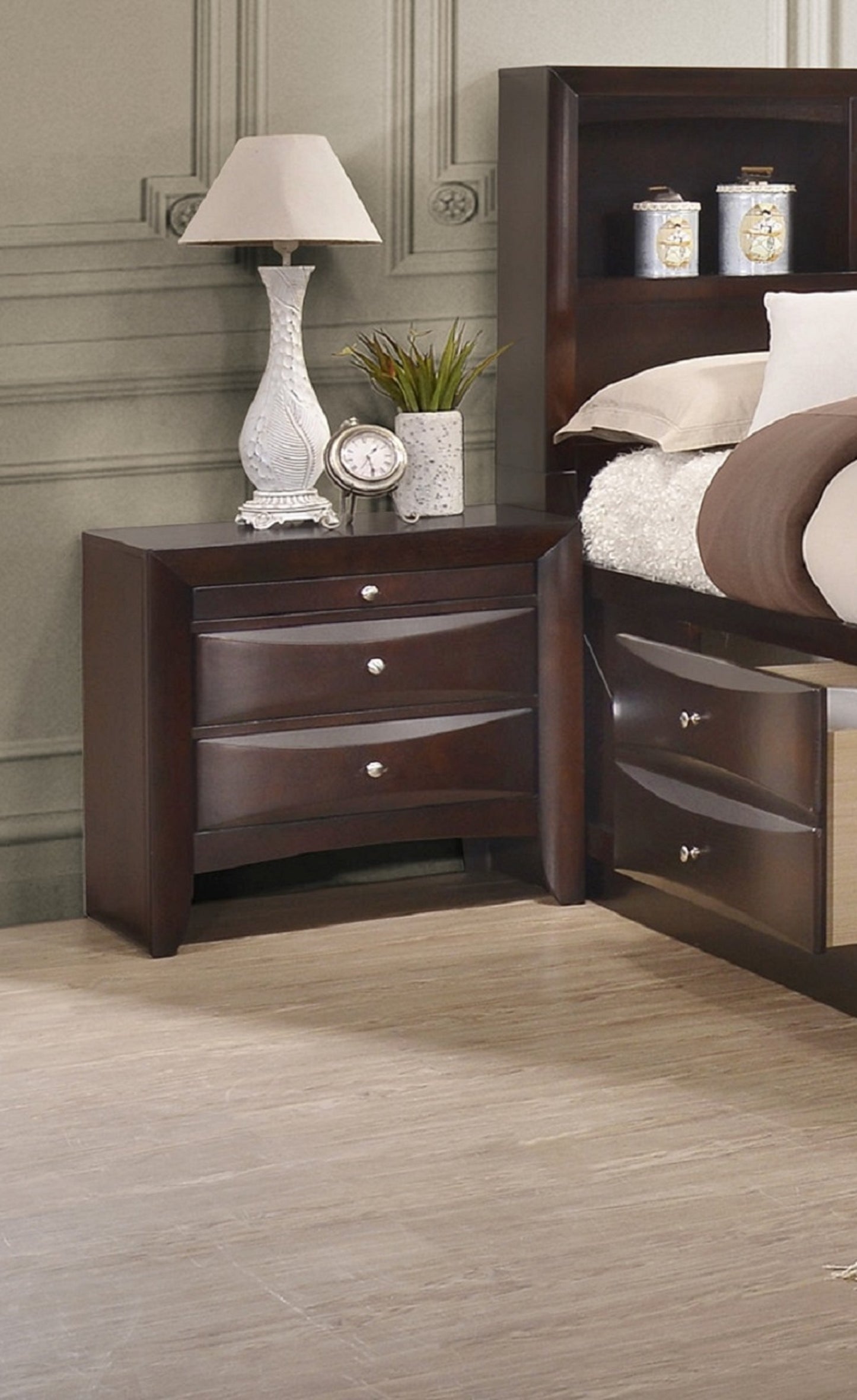 Duso Solid Wood 2 Drawer Nightstand - Brown