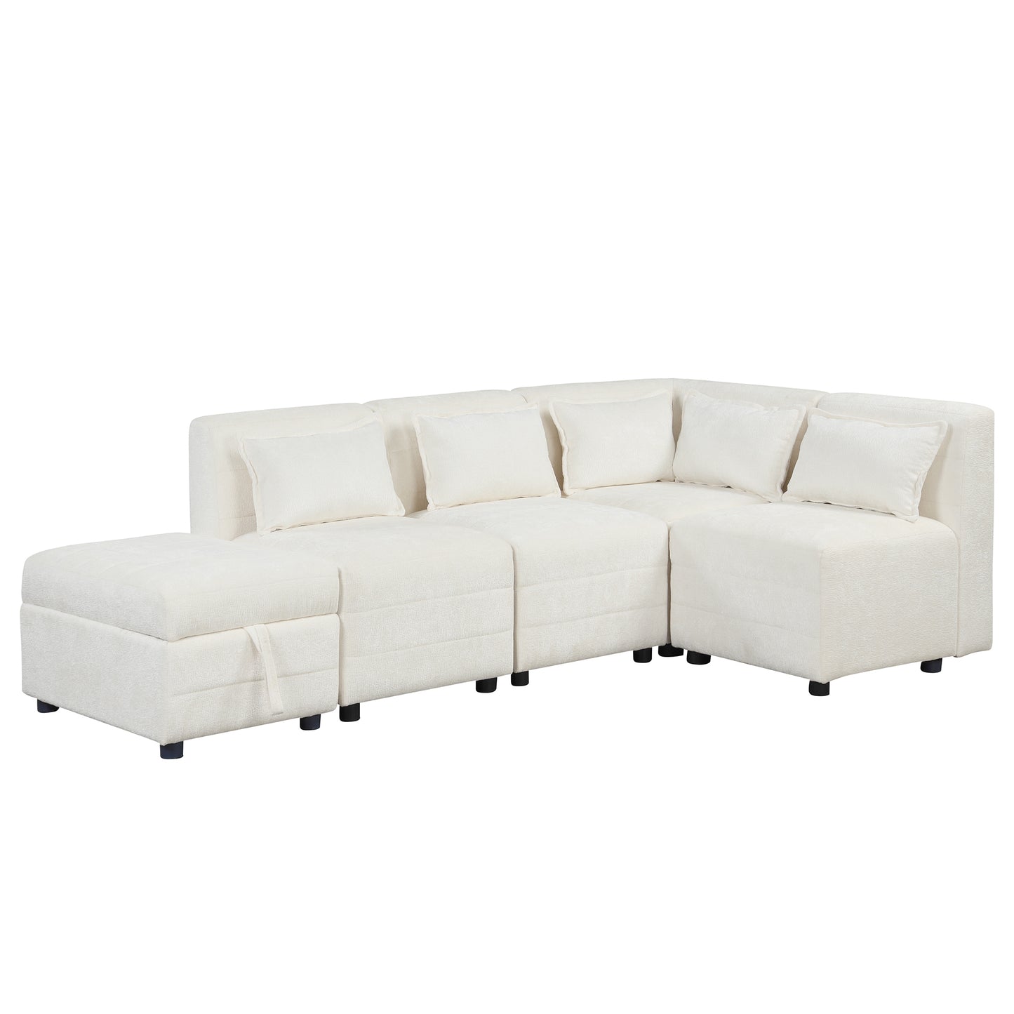 Lexi Sectional Sofa 5-seater Modular Couches with Storage Ottoman - Cream