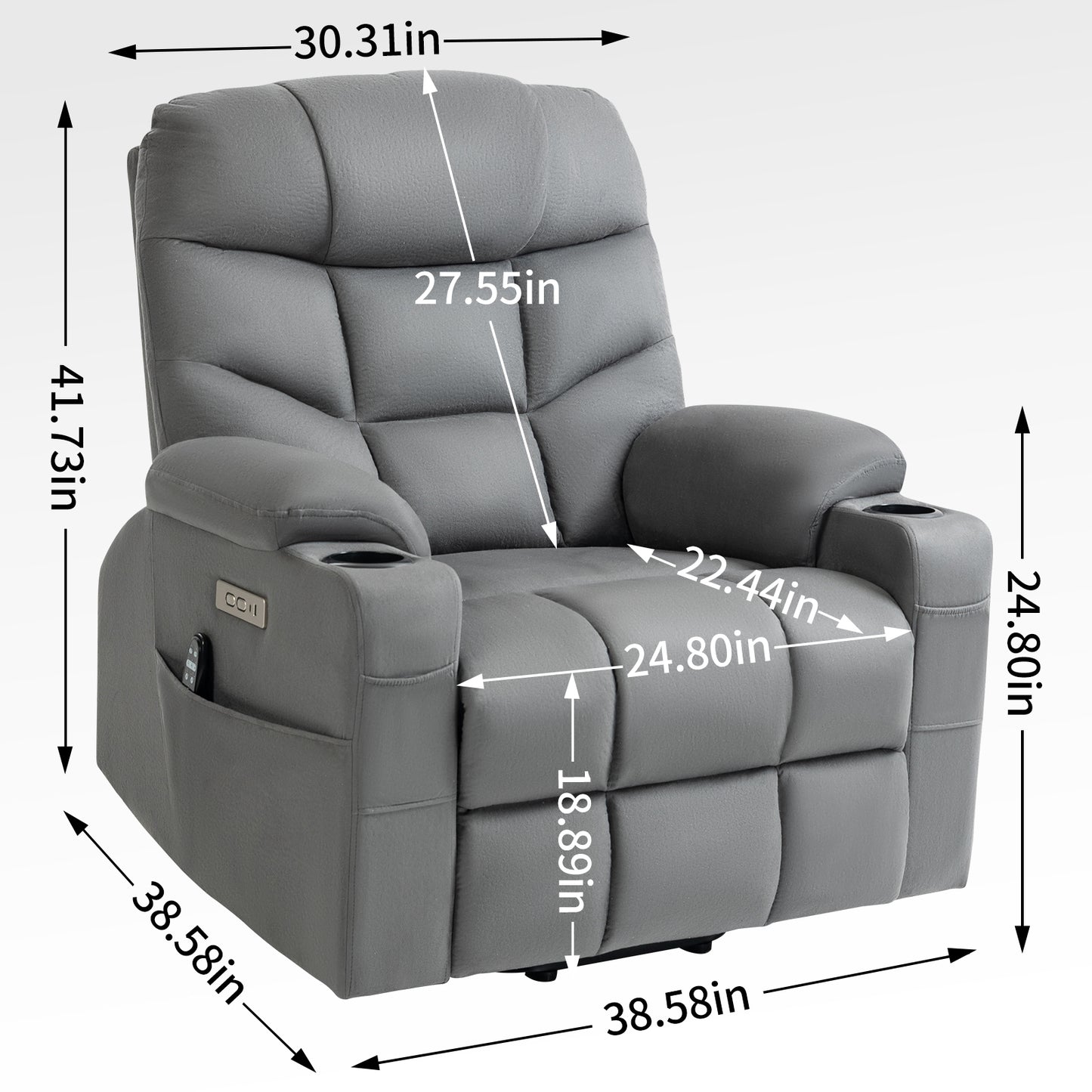 Okin II Power Lift Fabric Recliner Chair with Massage & Heat - Grey