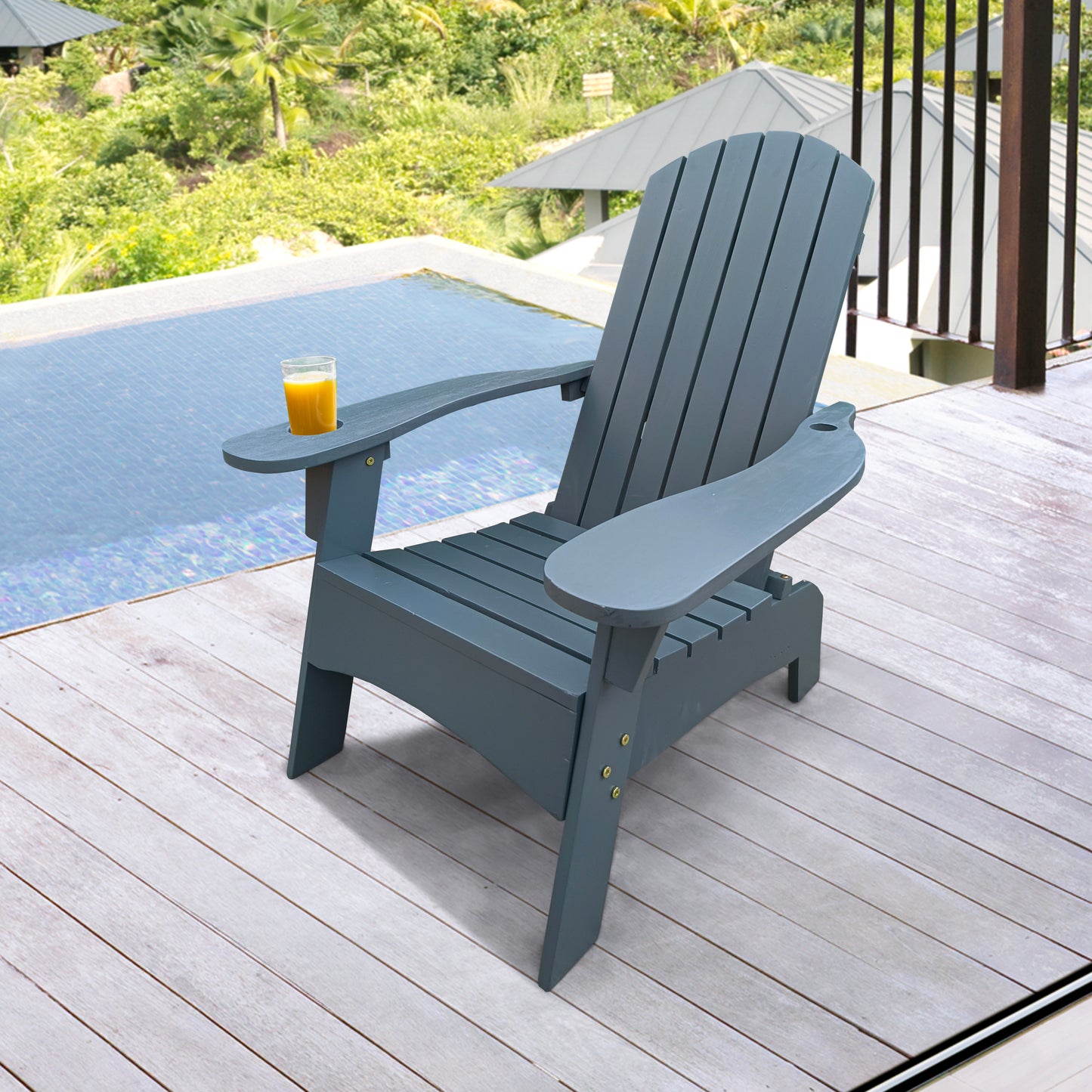 Surno Outdoor Wood Adirondack Chair with Umbrellaan hole - Gray