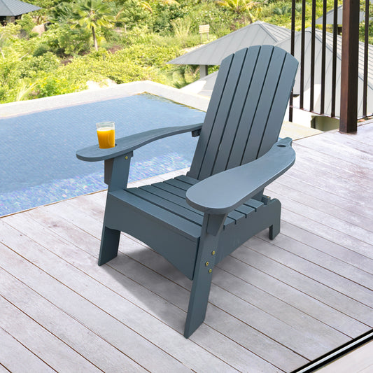 Surno Outdoor Wood Adirondack Chair with Umbrellaan hole - Gray