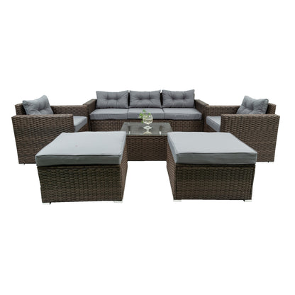 Burnette  6 Pc Outdoor Patio Rattan Sectional Sofa Set