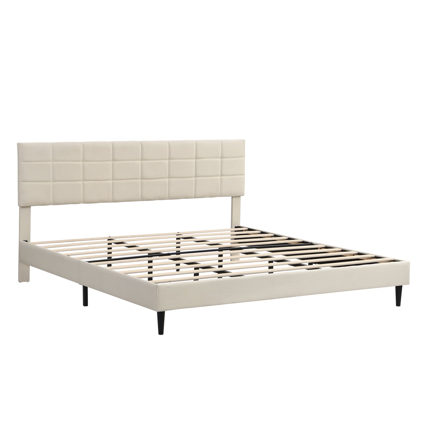 Elegant King Size Platform Bed Frame - Beige