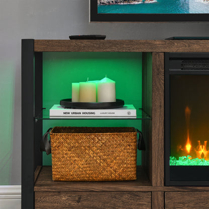 Electric Fireplace MediaTV Stand with Colorful LED Lights - Barn Wood