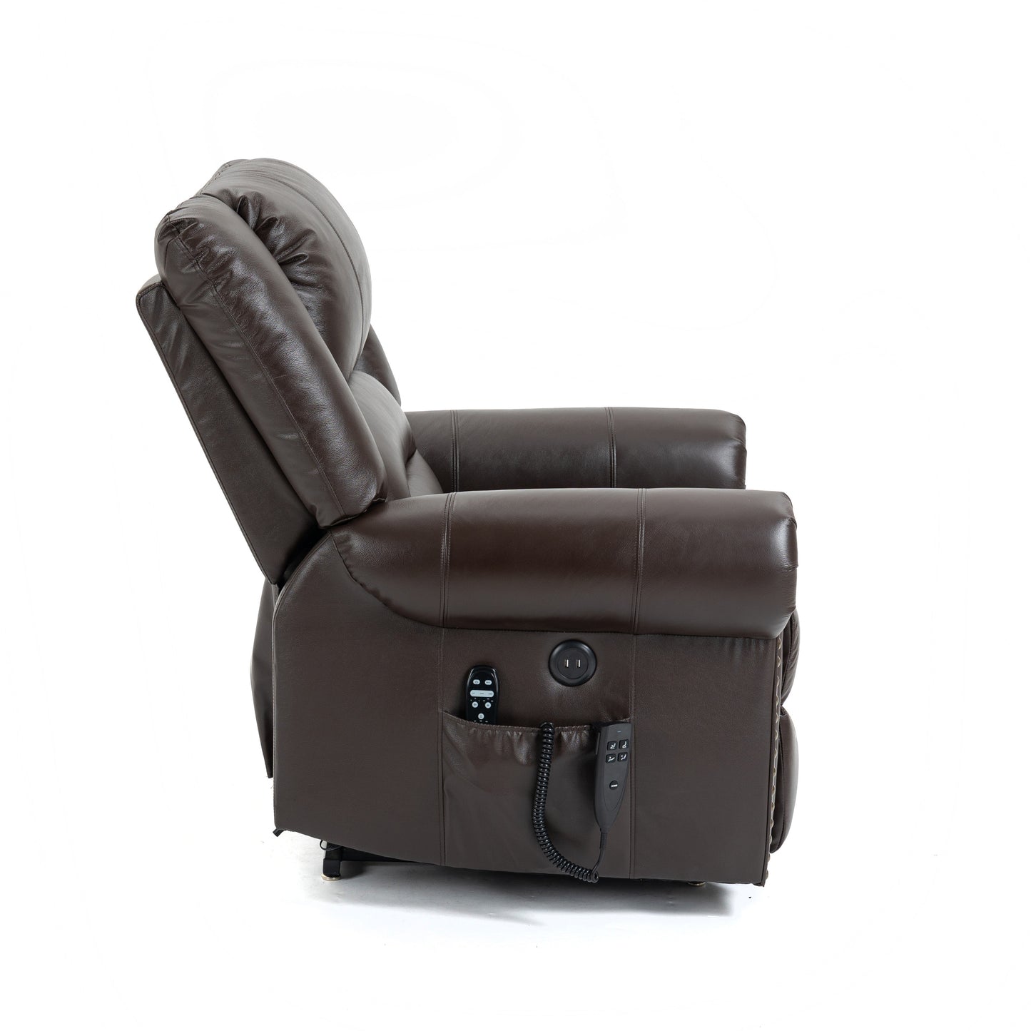 Zest Power Lift Genuine Leather Recliner Chair Heat Massage Dual Motor - Brown