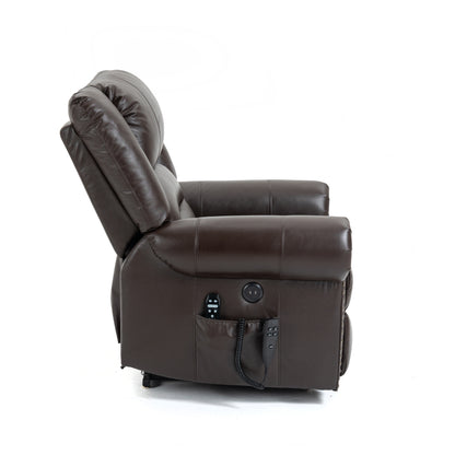 Zest Power Lift Genuine Leather Recliner Chair Heat Massage Dual Motor - Brown