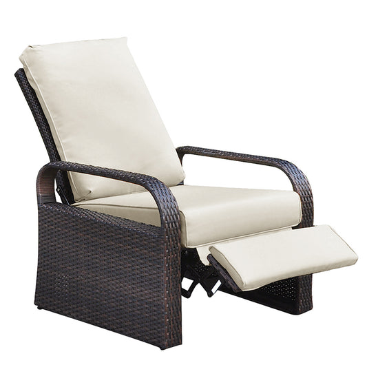 Parson Outdoor Adjustable Wicker Lounge Recliner Chair - Beige