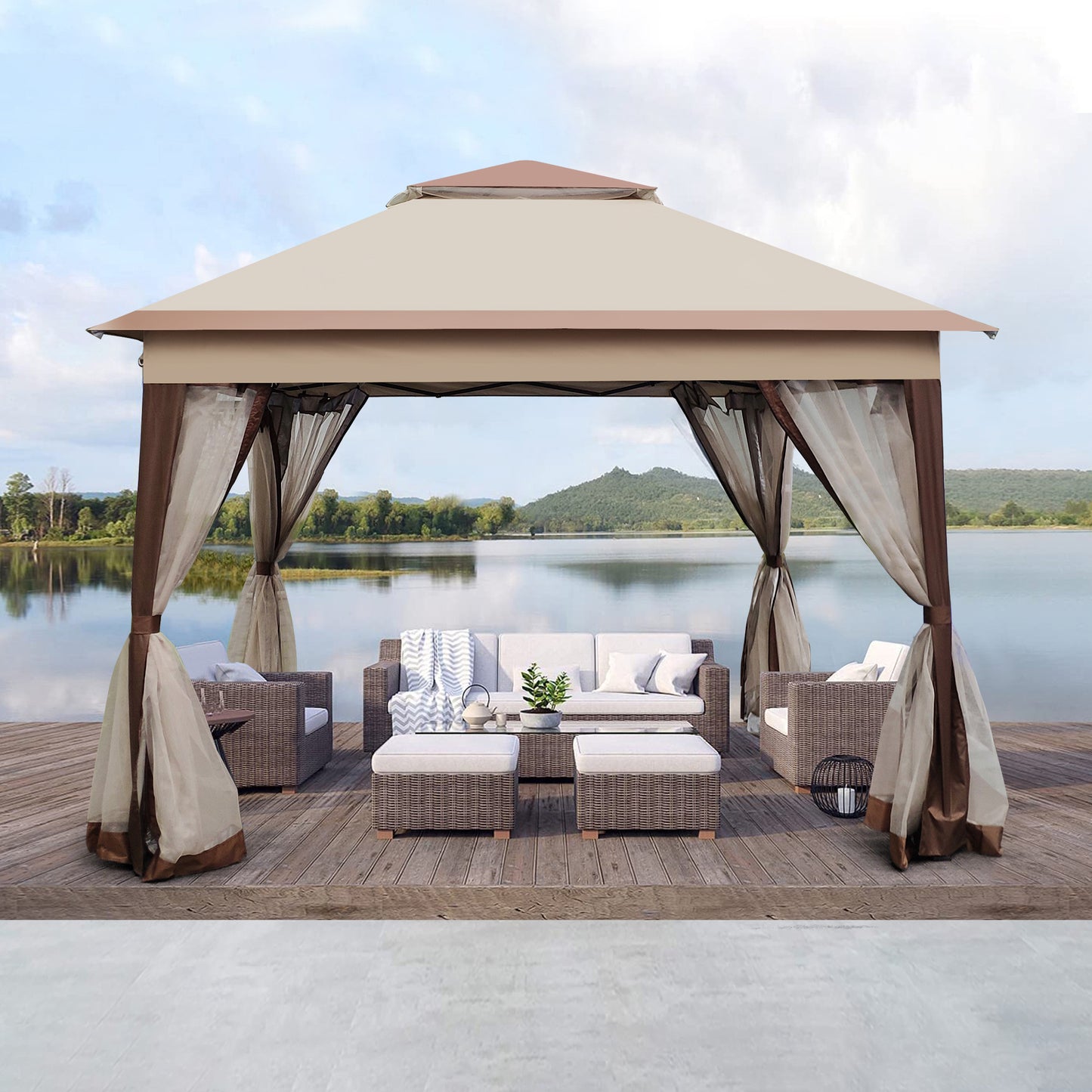 Nita 11 x 11 ft Outdoor Gazebo Canopy - Coffee