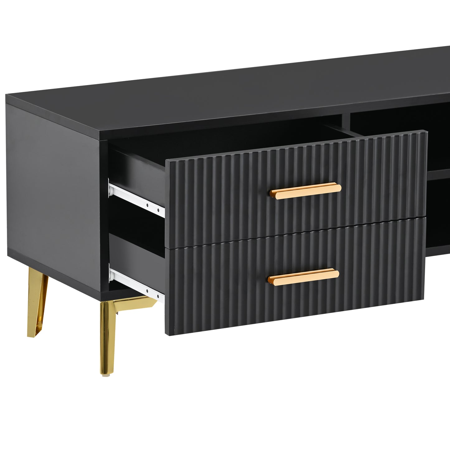 Eden II Stylish TV Stand with 5 Champagne Legs - Black