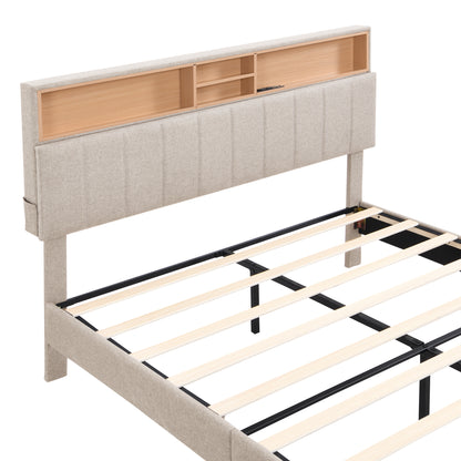 Alvin Queen Size Platform Bed Frame - Beige