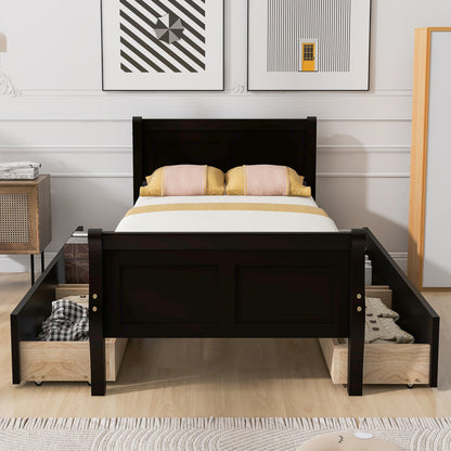 Meg Twin Size Wood Platform Bed with 4 Drawers - Espresso