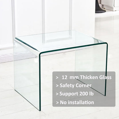 Tempered Clear Glass Side & End Table