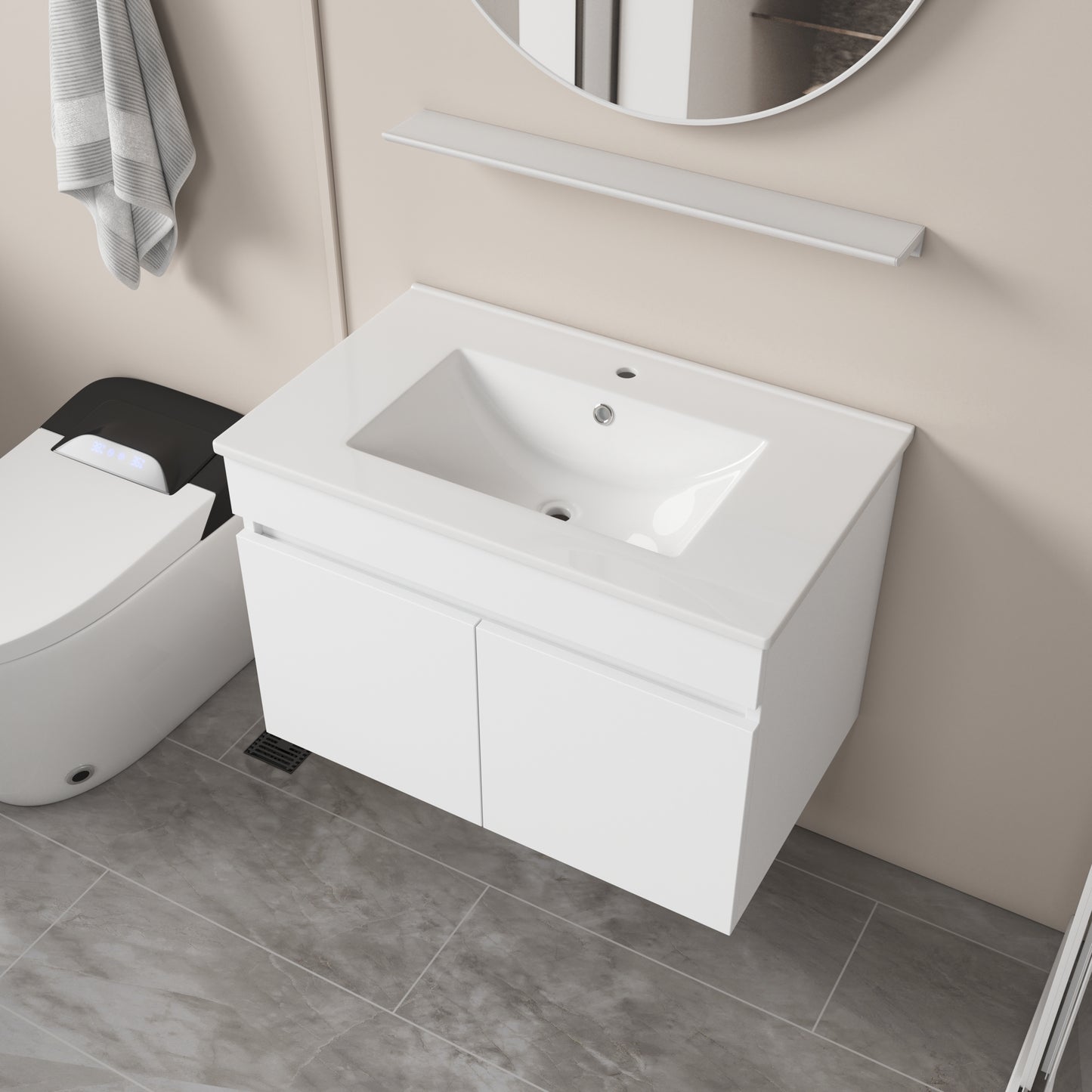 Bathroom Vanity with White Ceramic Basin - White