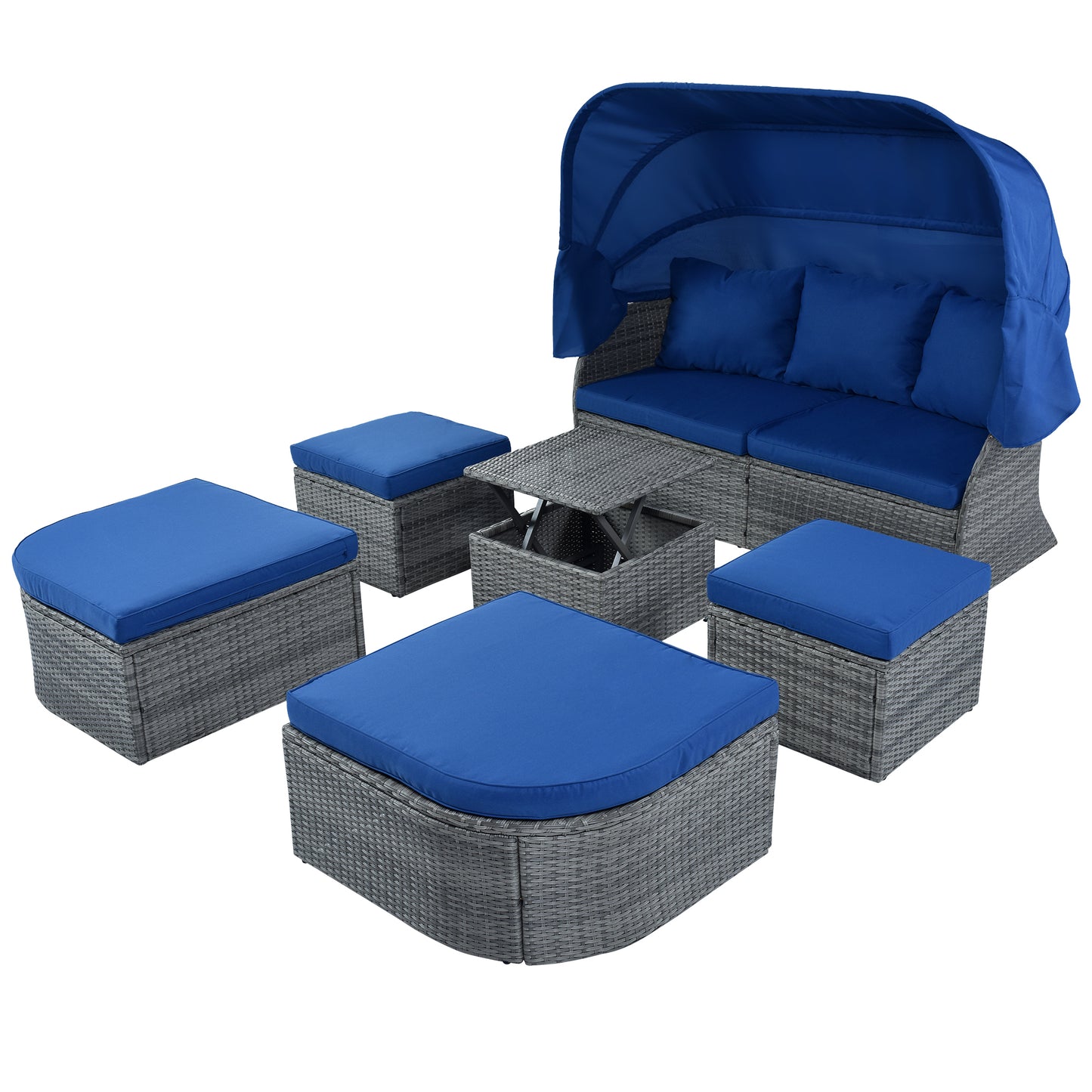 Zella Outdoor Daybed with Retractable Canopy Set - Blue