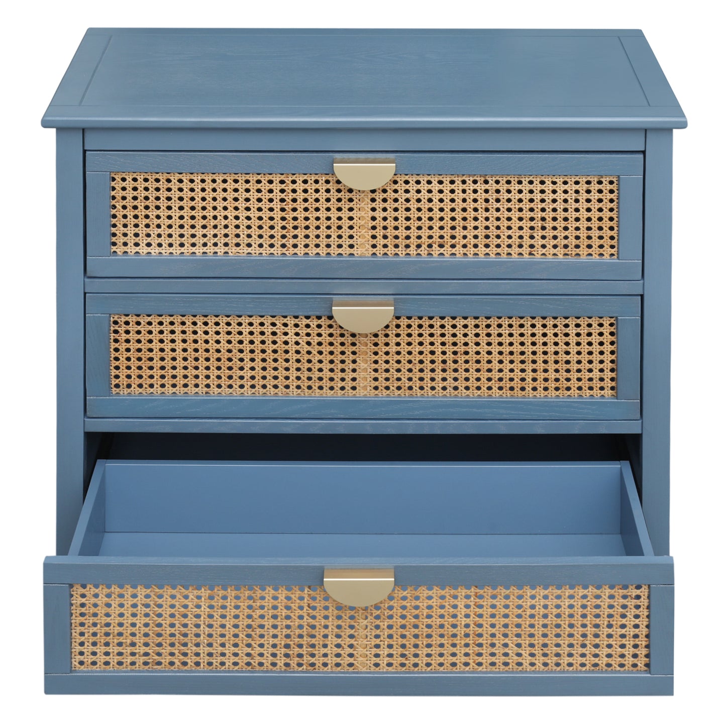 Valerie Natural Rattan 3 Drawer Cabinet - Blue