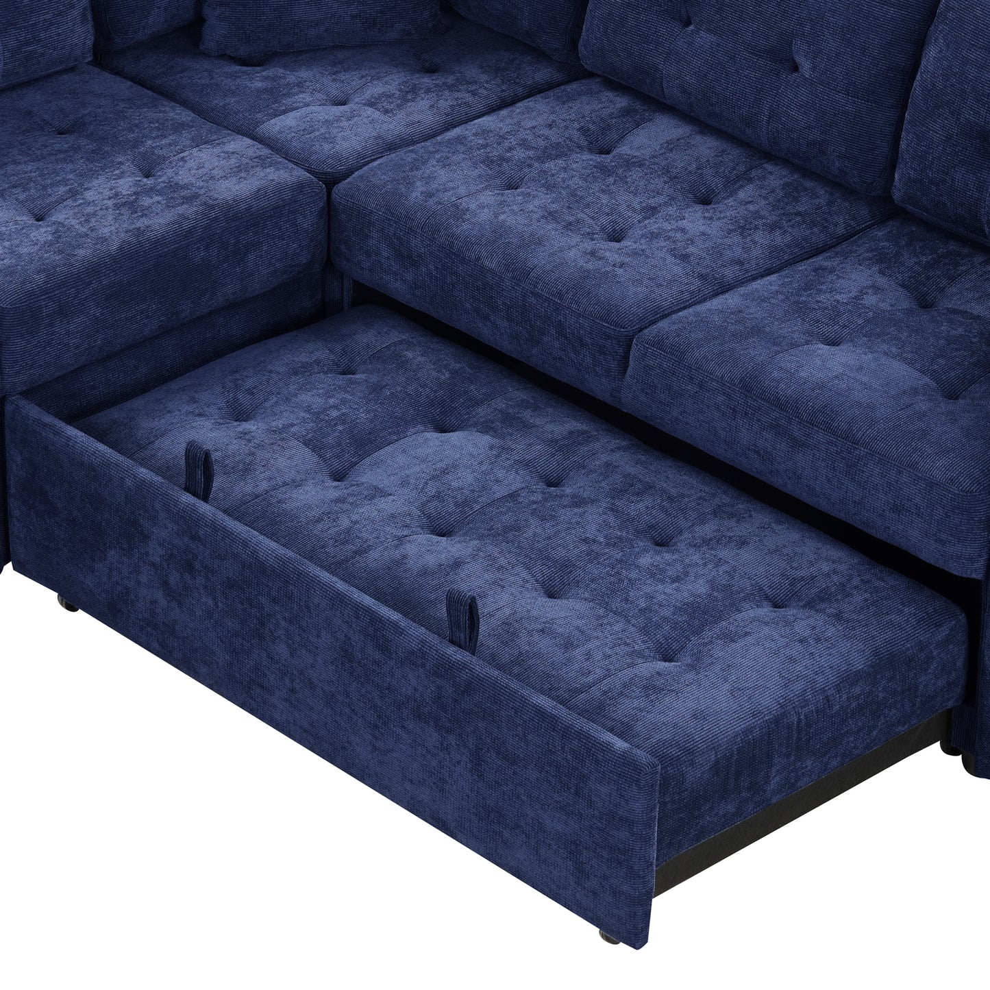 Novak L-shape Sofa Bed Pull-out Sleeper Sofa with Wheels - Navy Blue