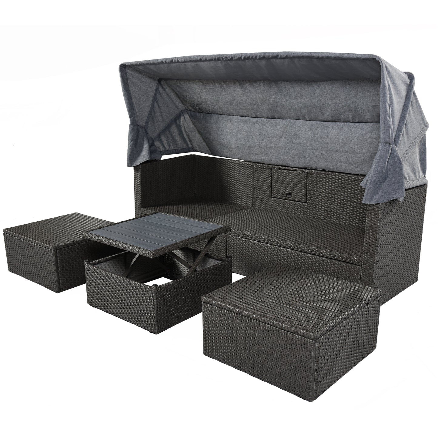 Getta Outdoor Patio Rectangle Daybed with Retractable Canopy - Gray