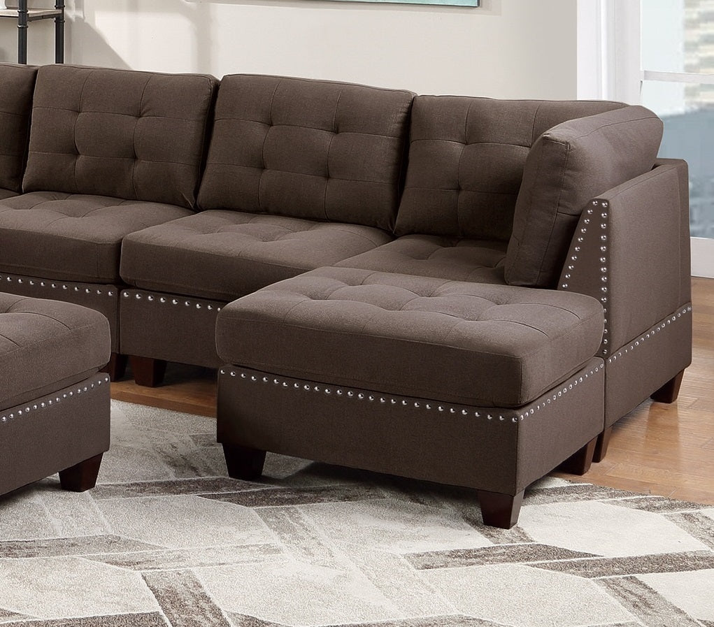 Eleni Modular Sectional 9pc Set  3x Corner Wedge 4x Armless Chairs and 2x Ottomans - Coffee