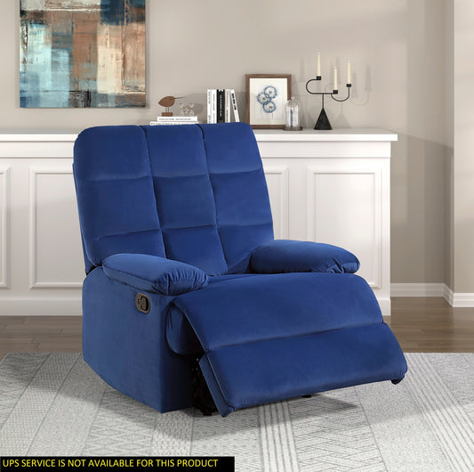 Ora Velvet Upholstery Square Tufted Recliner - Blue