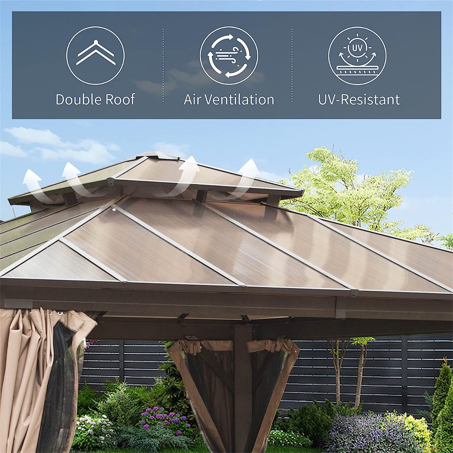 Newton 12 X 12 ft Outdoor Galvanized Steel Roof Gazebo - Brown