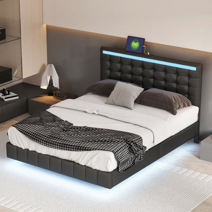 Marc Queen Size Floating Bed Frame with LED - Black