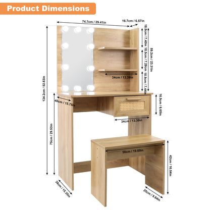 Brooks II Vanity Desk Set With LED Lighting Mirror - Natural