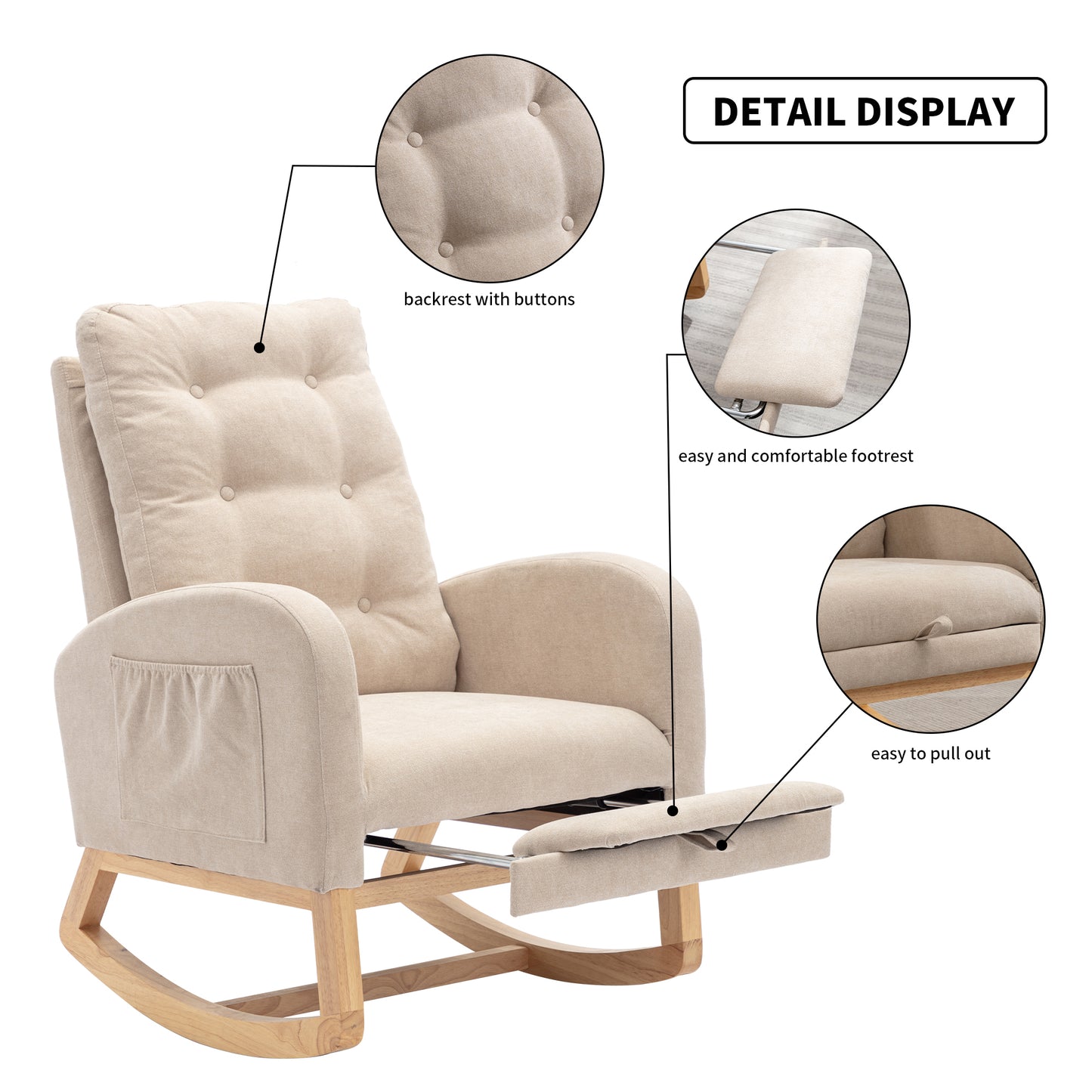 Bruce Accent Rocking  Chair with  Footrest - Beige