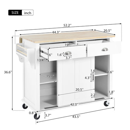 Culinary  Kitchen Cart with Countertop With Barn Door - White