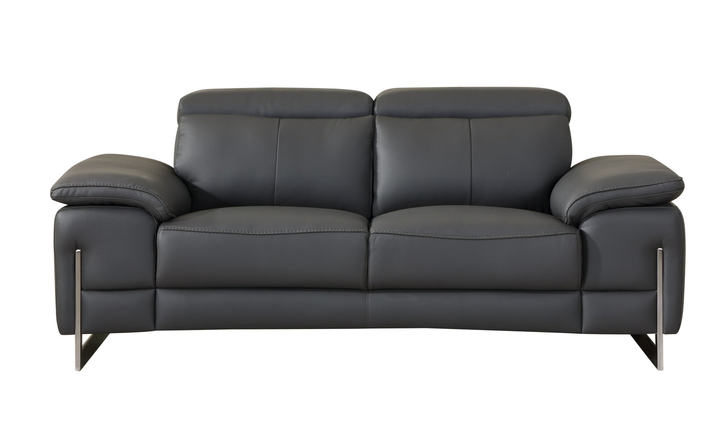 Travis Top Grain Italian Leather Loveseat - Dark Gray