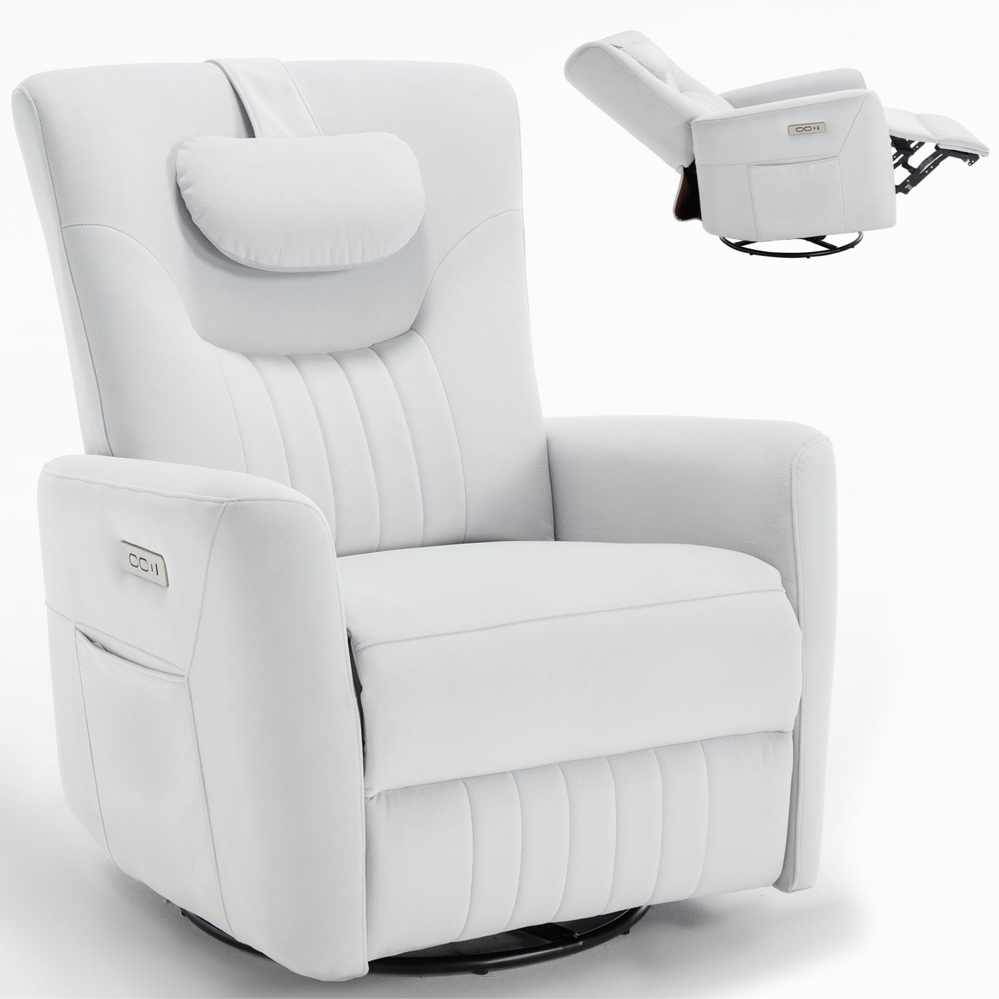 Davila Swivel and Rocker Power Recliner Chair with Lumbar and Neck Support - Beige