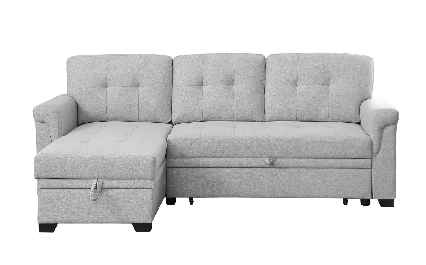 Hunter Linen Reversible Sleeper Sectional Sofa with Storage Chaise - Light Gray