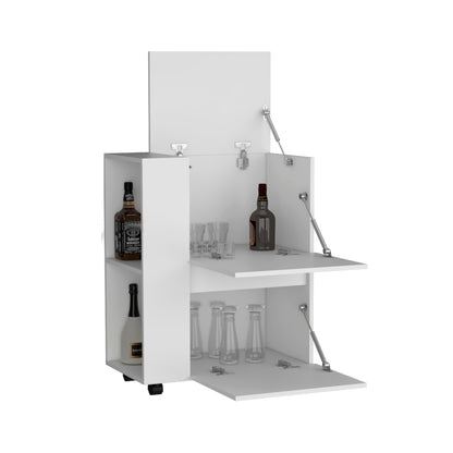 Glasgow Bar Cart Pull-Down Door Cabinet- White