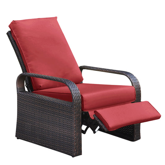 Parson Outdoor Adjustable Wicker Lounge Recliner Chair - Red
