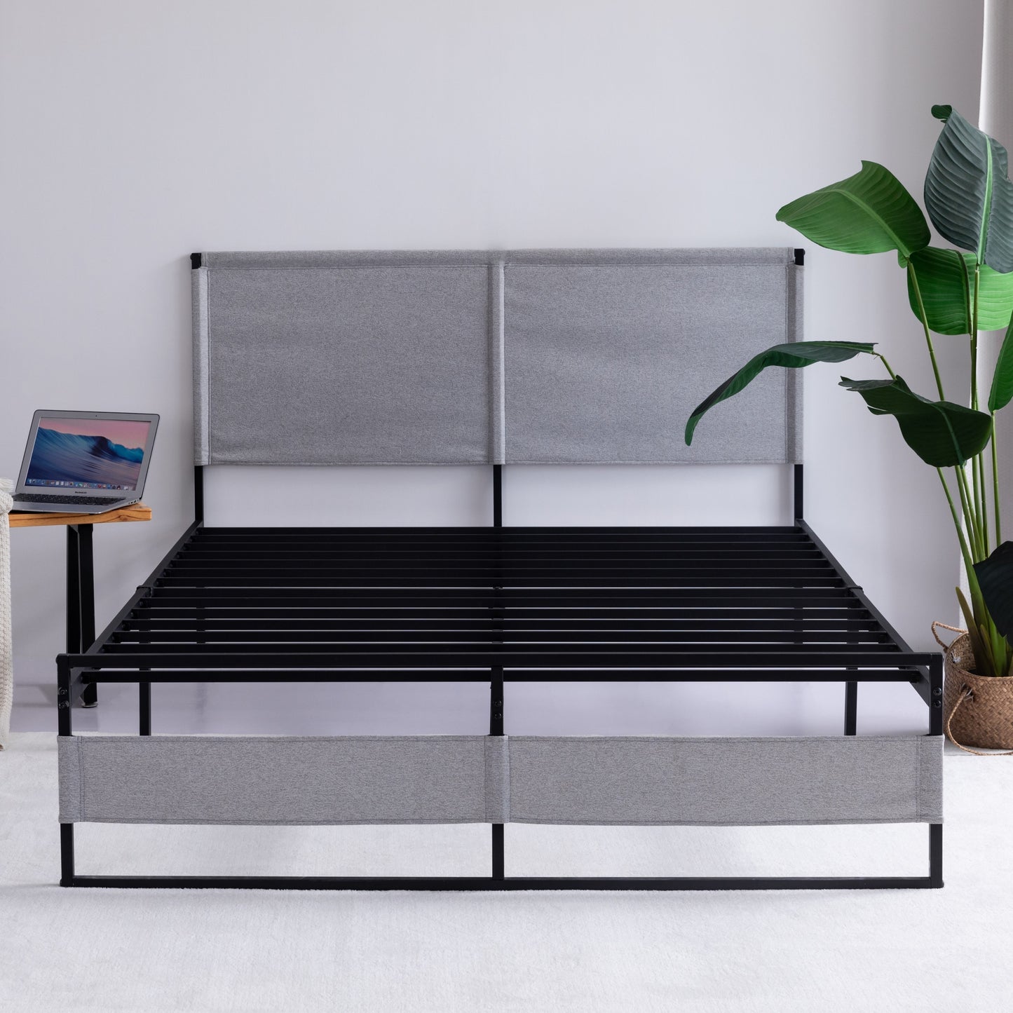 Ovi Queen Size Metal Bed Frame - Gray