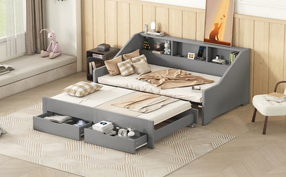 Zion Twin to King Size Daybed  with Storage Bookcases - Gray